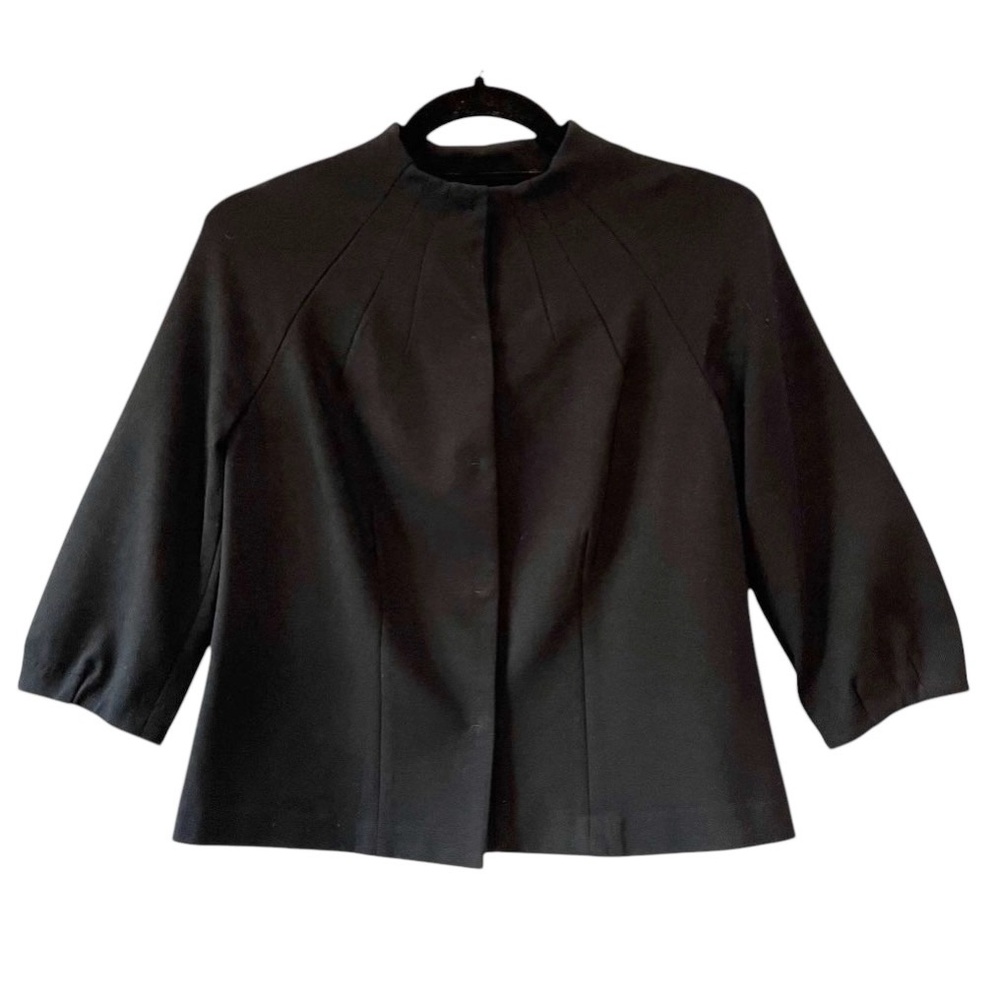 Banana Republic Cropped 3/4 Sleeve Pin Tuck Collar Blazer Jacket Black Small